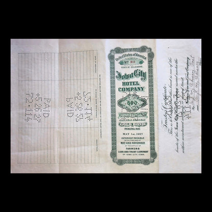 Iowa City Hotel Company Stock Certificate