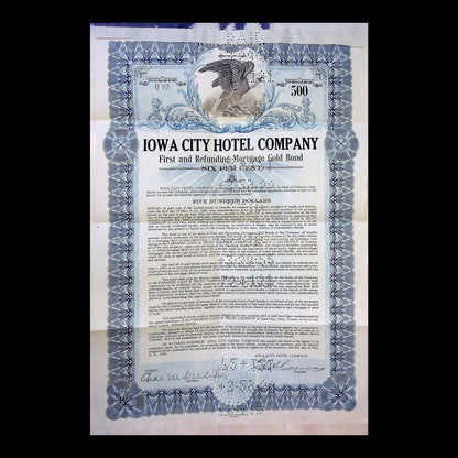 Iowa City Hotel Company Stock Certificate