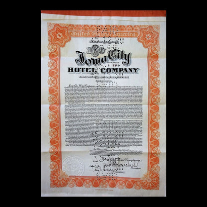 Iowa City Hotel Company Stock Certificate
