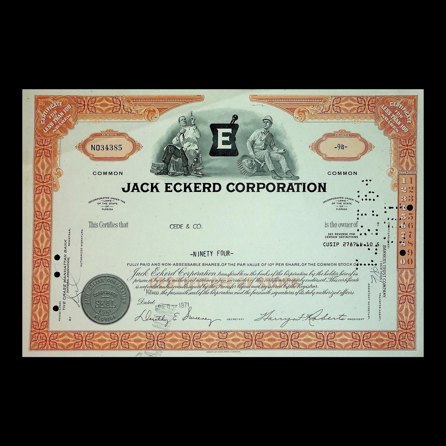 Jack Eckerd Corporation Stock Certificate from 1971