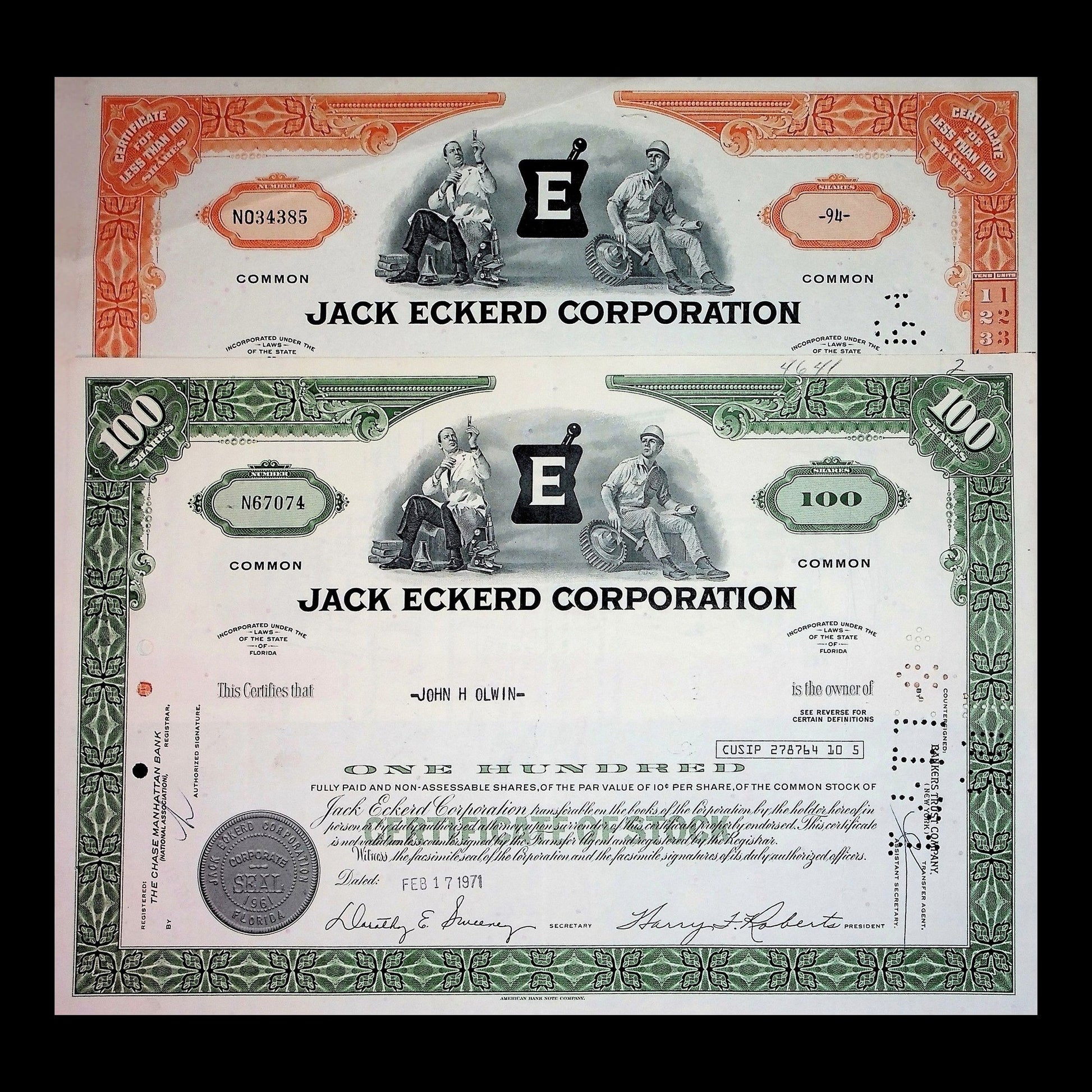 Jack Eckerd Corporation Stock Certificate from 1971