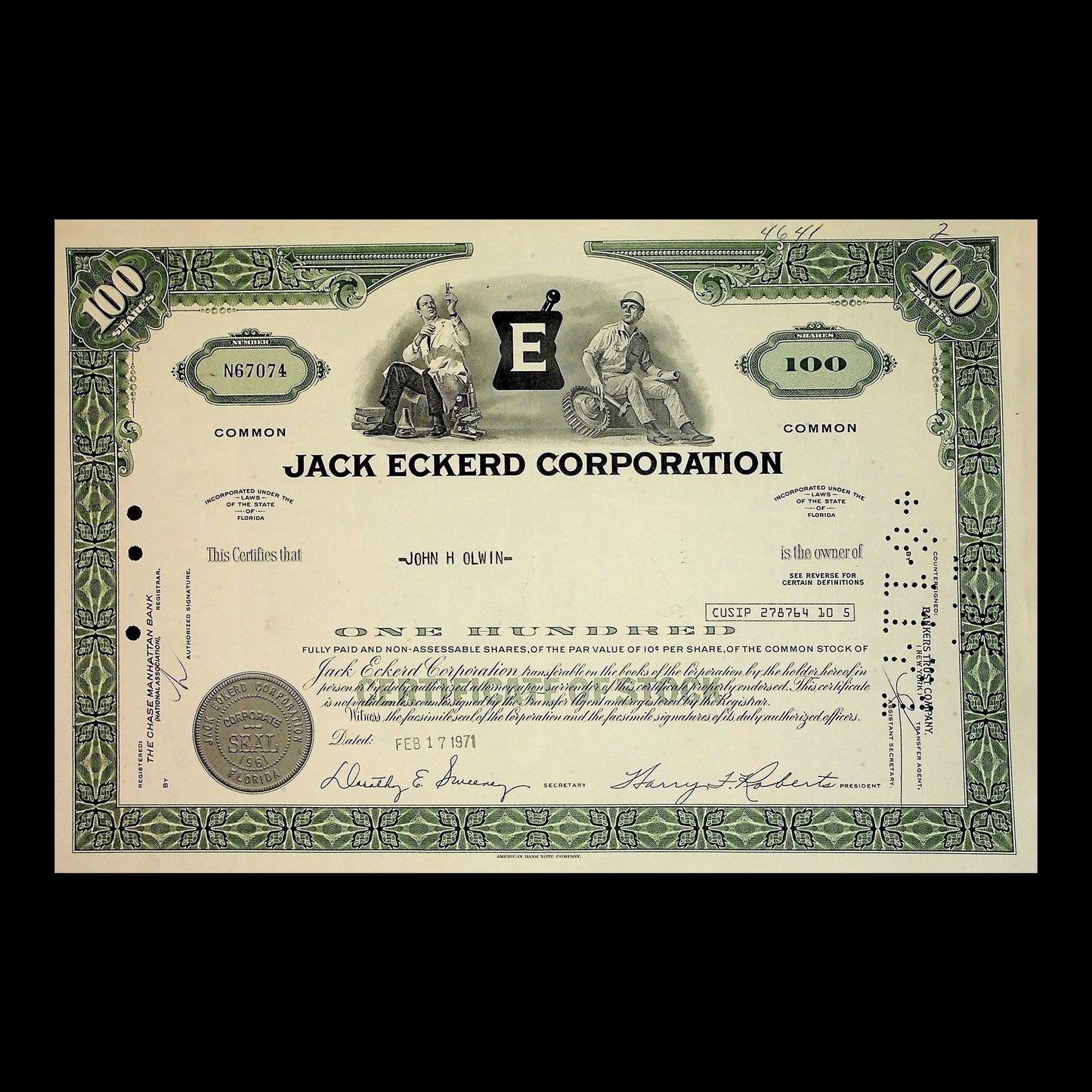 Jack Eckerd Corporation Stock Certificate from 1971