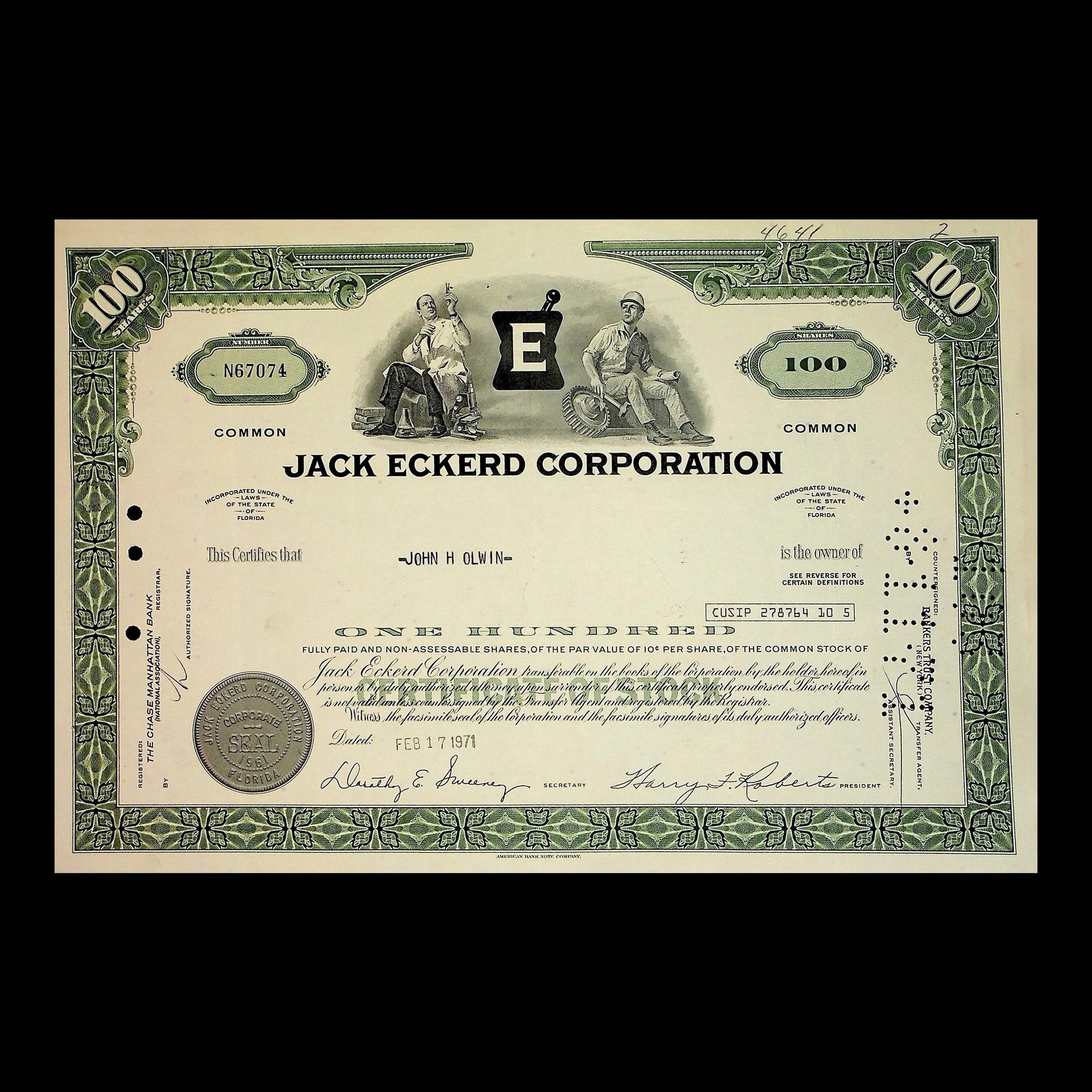 Jack Eckerd Corporation Stock Certificate from 1971