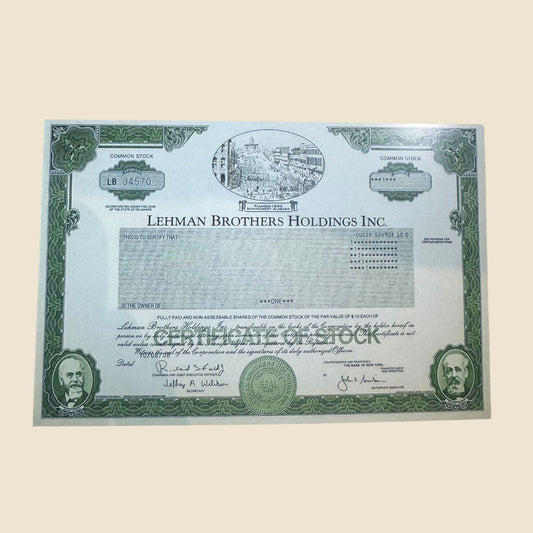 Lehman Brothers Stock Certificate Replica Blank Postcard