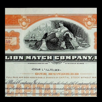 Lion Match Company Stock Certificate from 1953