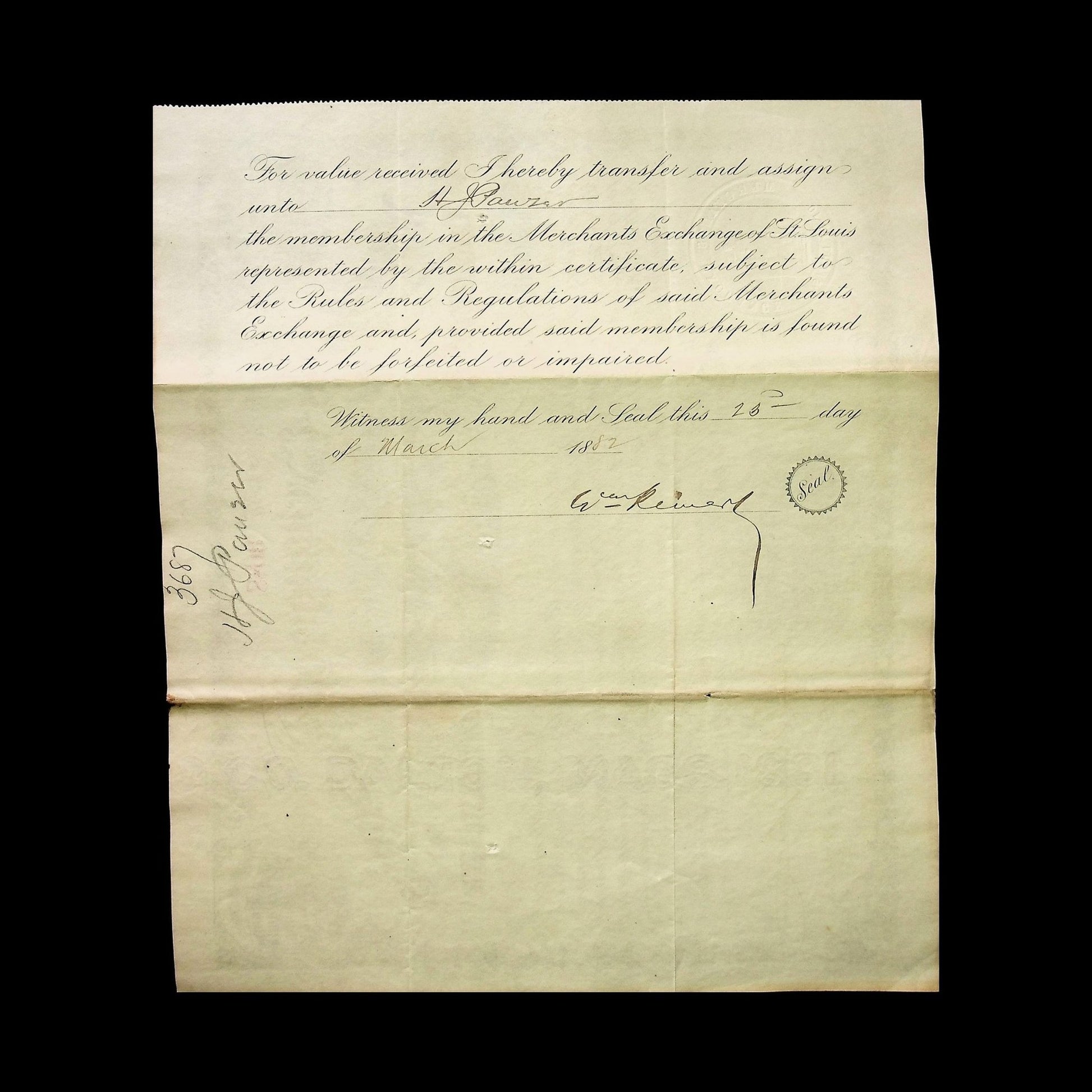 Merchants Exchange of St. Louis Membership Certificate from 1800s