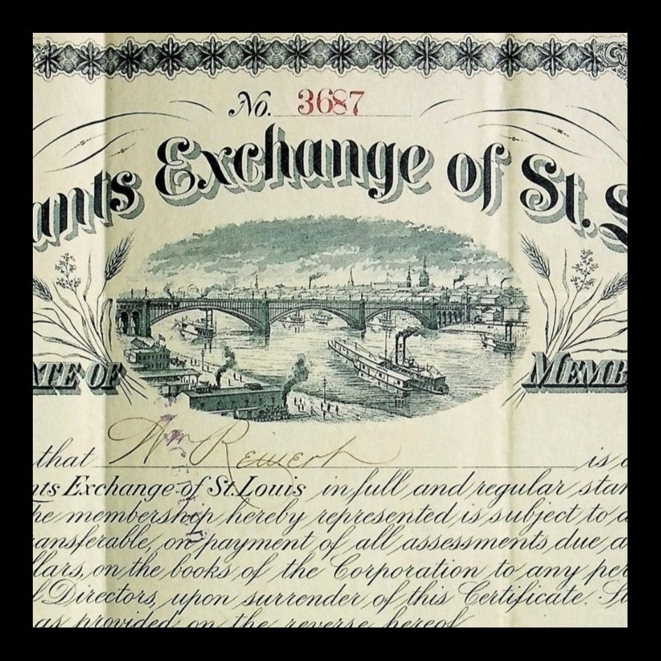 Merchants Exchange of St. Louis Membership Certificate from 1800s