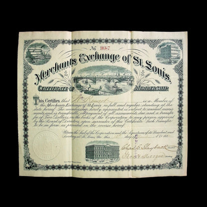 Merchants Exchange of St. Louis Membership Certificate from 1800s