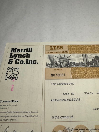 Merrill Lynch & Co Stock Certificate