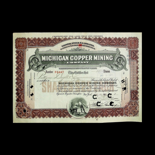 Michigan Copper Mining Company Stock Certificate