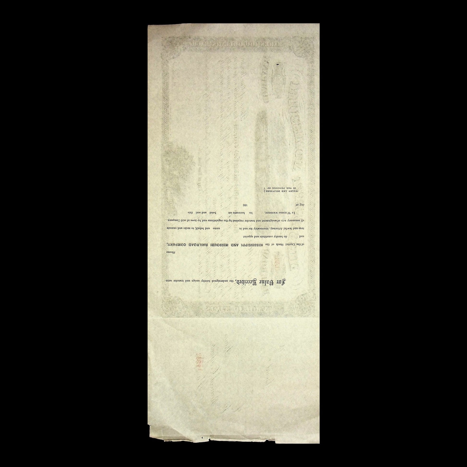Mississippi and Missouri Rail Road Company Stock Certificate