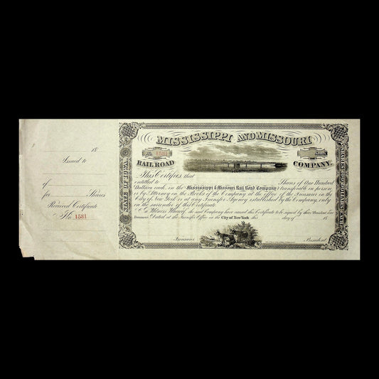 Mississippi and Missouri Rail Road Company Stock Certificate