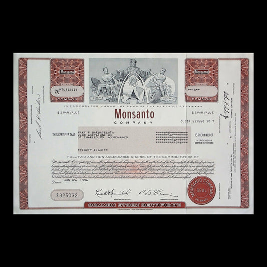 Monsanto (now Bayer) Bond Certificate 1970s
