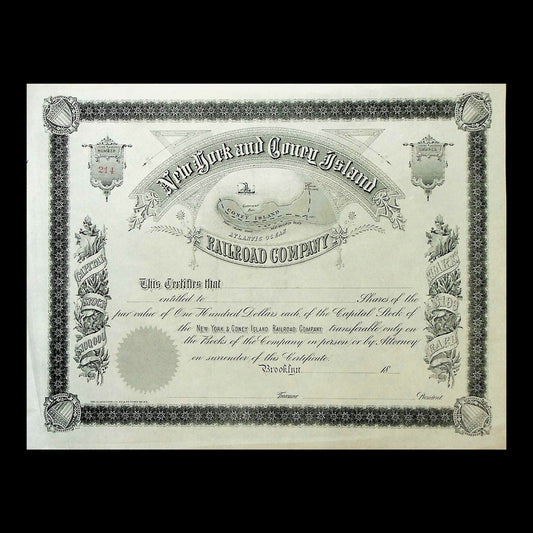 New York and Coney Island Railroad Company Stock Certificate
