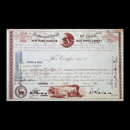 New York and Harlem Railroad Company Stock Certificate from 1962