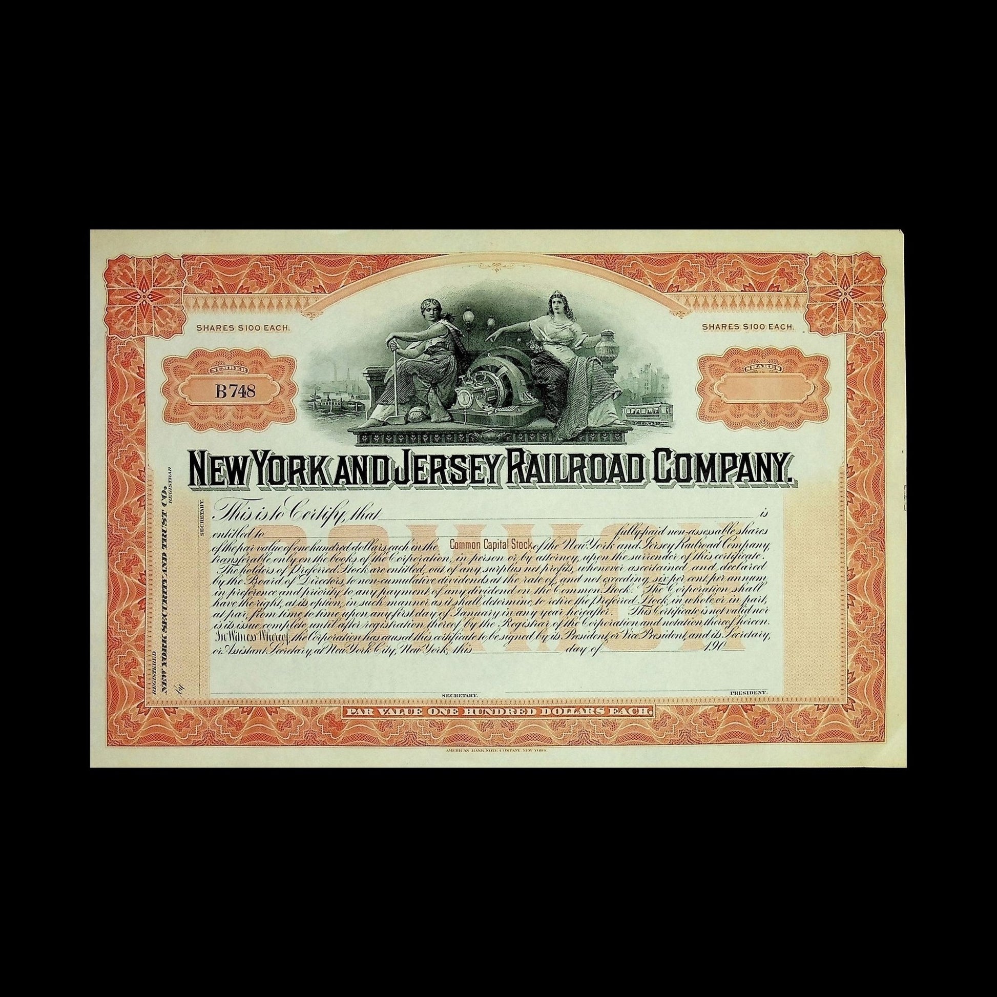 New York and Jersey Railroad Company Stock Certificate
