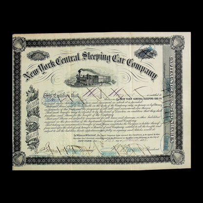 New York Central Sleeping Car Company Stock Certificate from 1800s