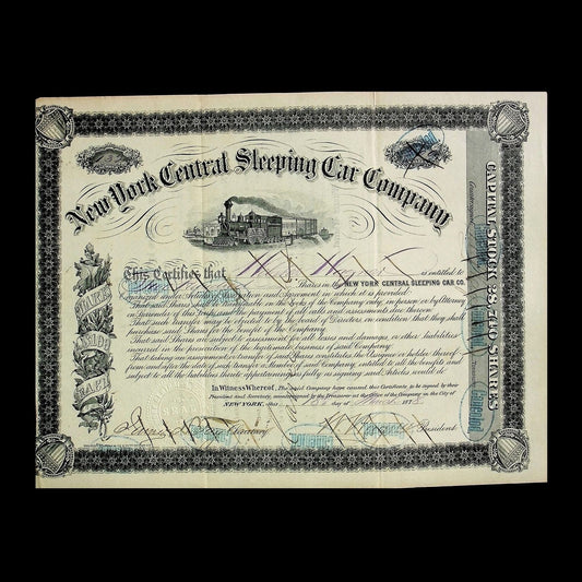 New York Central Sleeping Car Company Stock Certificate from 1800s