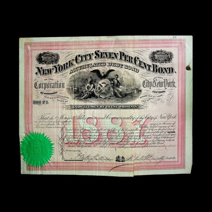 New York City Seven Per Cent Bond from 1869