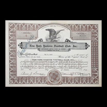 New York Yankees Football Club Stock Certificate from 1947