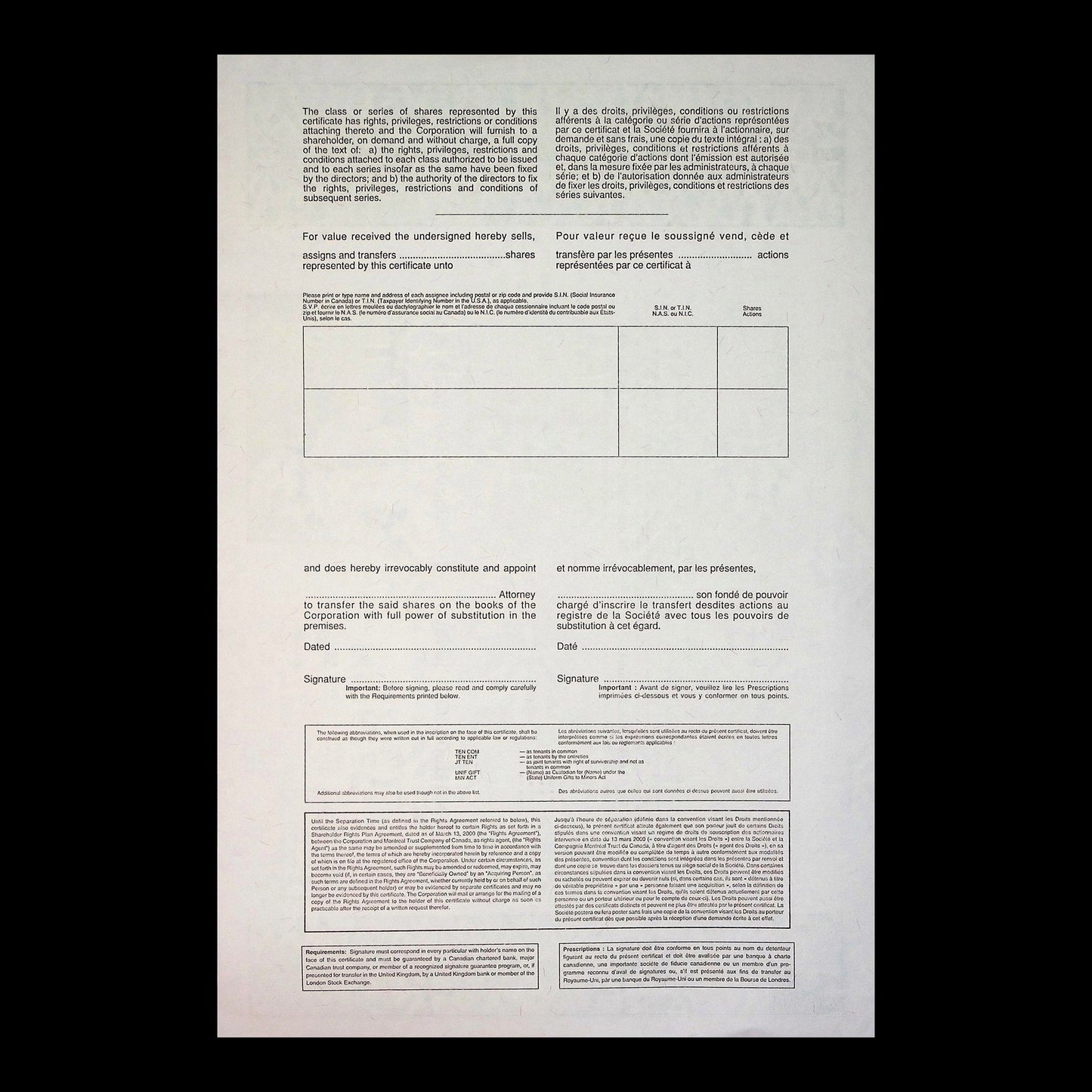 Nortel Networks Corporation Stock Certificate from 2000s