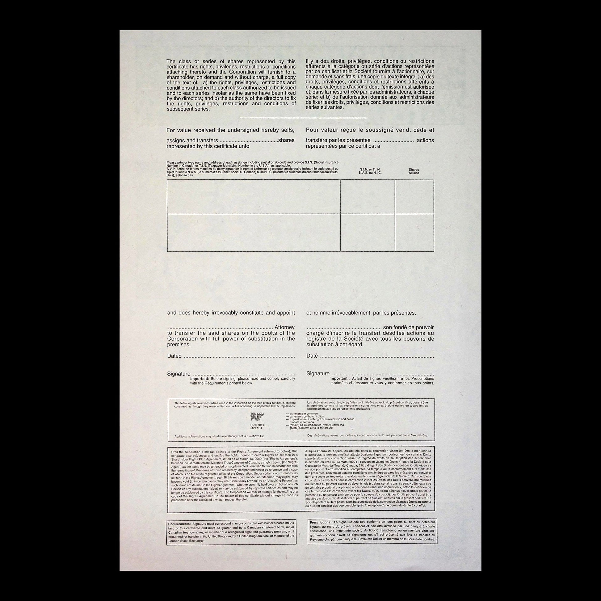 Nortel Networks Corporation Stock Certificate from 2000s