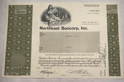 Northeast Bancorp, Inc Stock Certificate, 1983