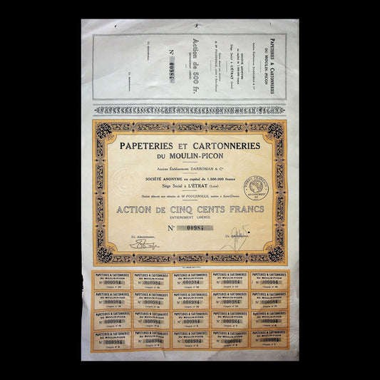 Papeteries et Cartonneries du Moulin-Picon Stock Certificate