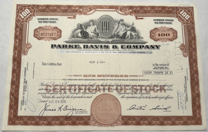 Park, David and Company Stock Certificate, Brown from 1970