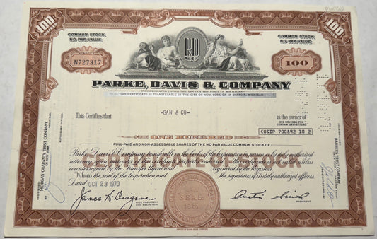 Park, David and Company Stock Certificate, Brown from 1970