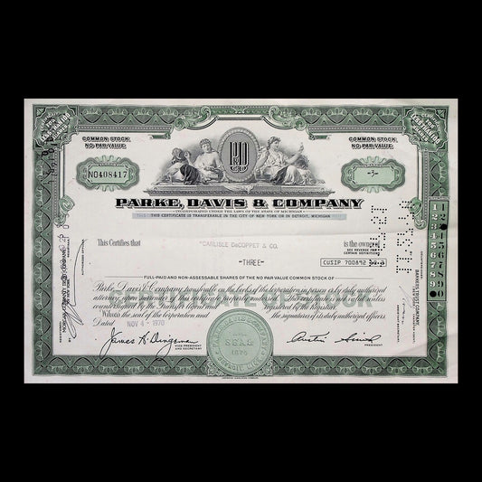 Park, Davis and Company (now Pfizer) Stock Certificate from 1960s