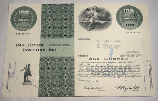 Paul Revere Investors Inc, Stock Certificate