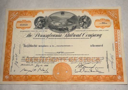 The Pennsylvania Railroad Company Stock Certificate