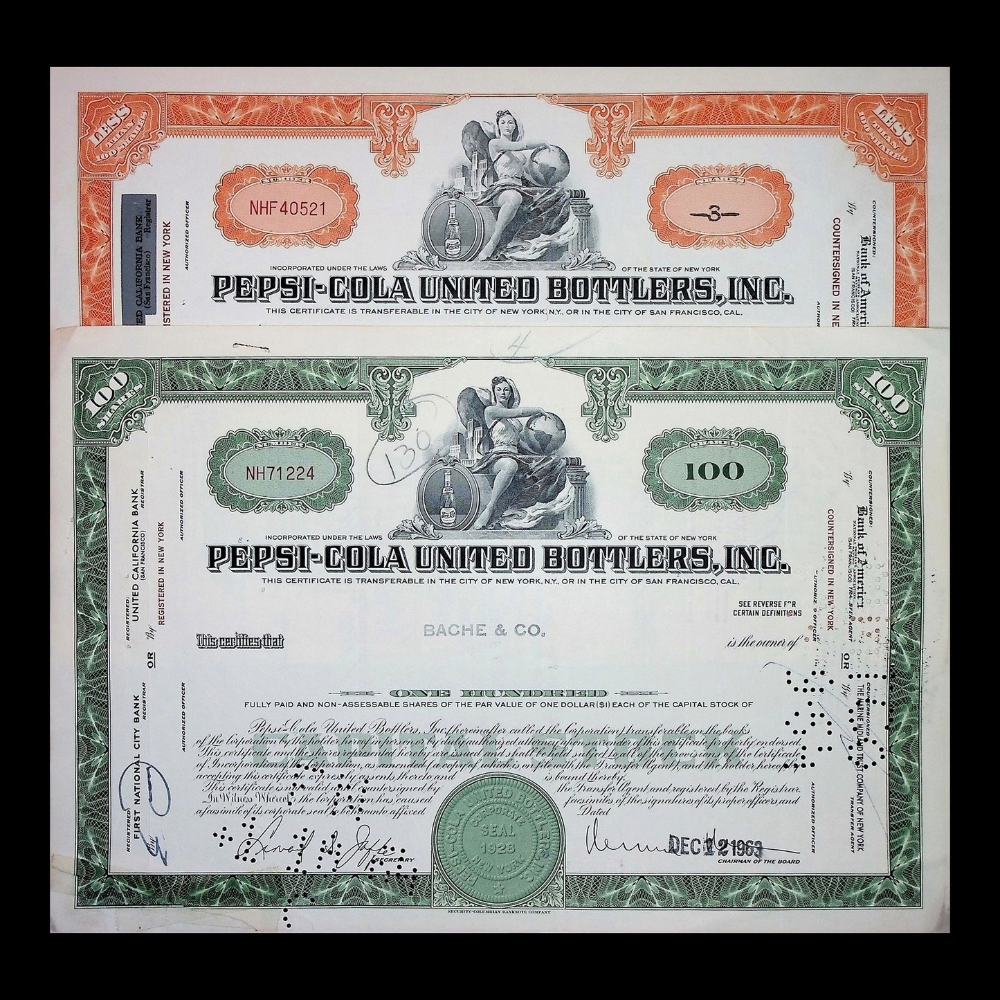 Pepsi-Cola United Bottlers Stock Certificate