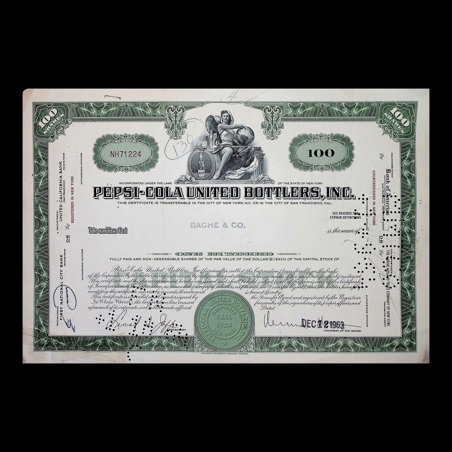 Pepsi-Cola United Bottlers Stock Certificate