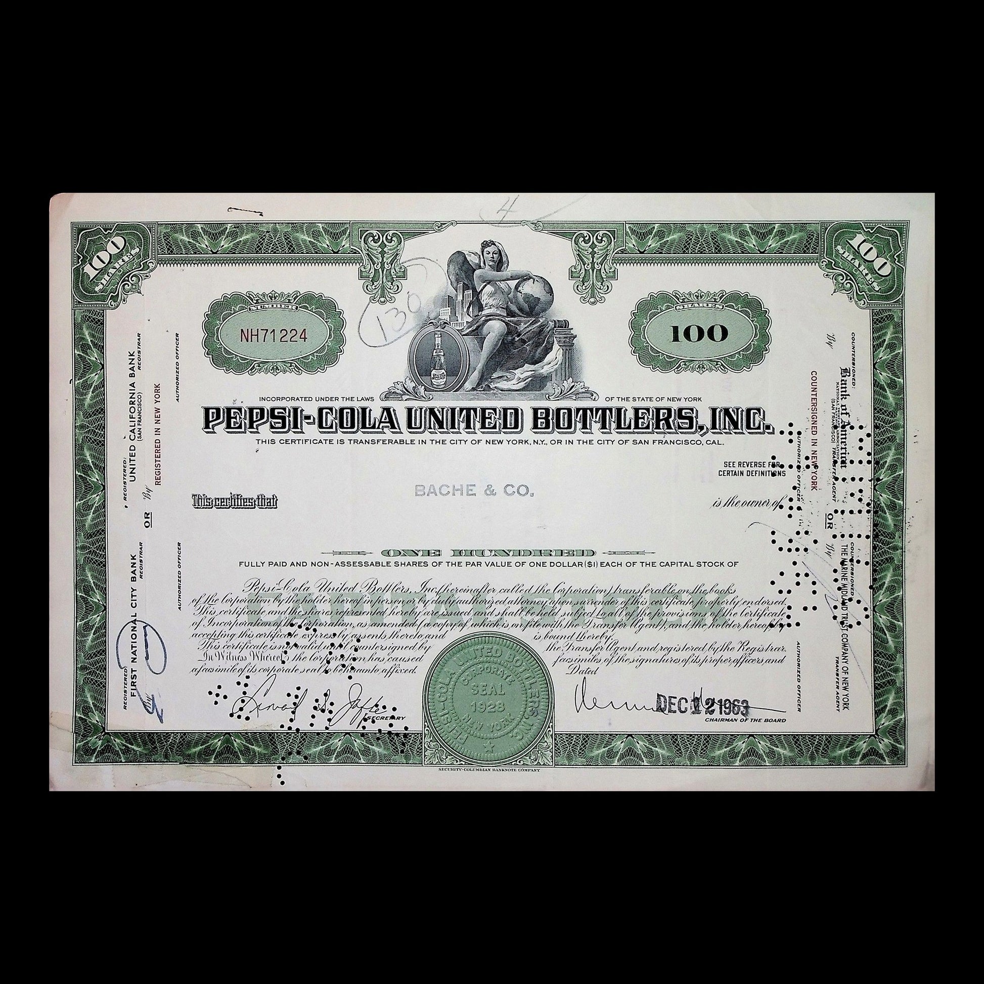 Pepsi-Cola United Bottlers Stock Certificate
