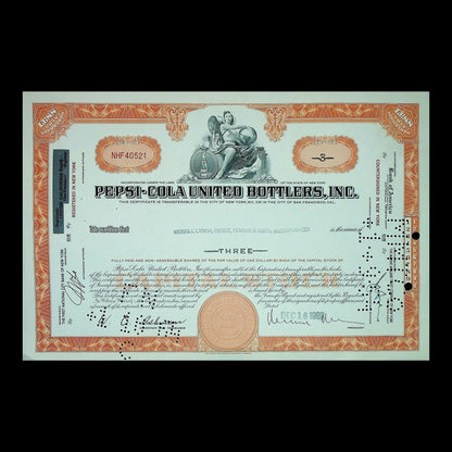 Pepsi-Cola United Bottlers Stock Certificate