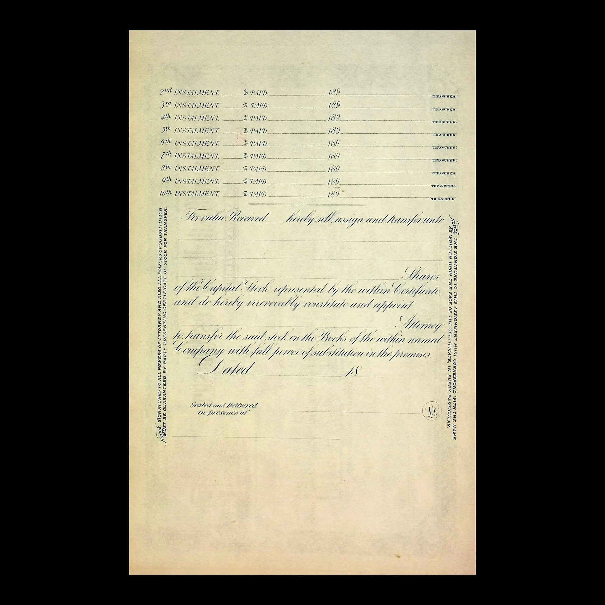 Philadelphia Castle Rock West Chester Railway Company Stock Certificate