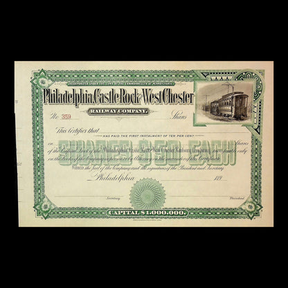 Philadelphia Castle Rock West Chester Railway Company Stock Certificate