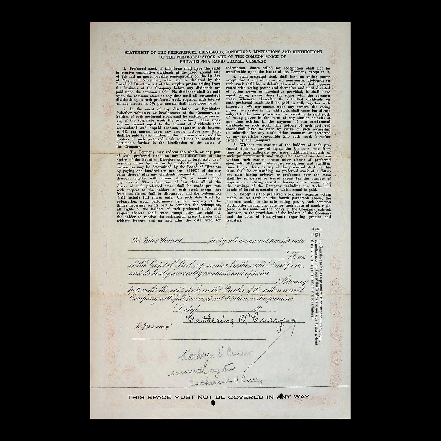 Philadelphia Rapid Transit Company Stock Certificate from 1927