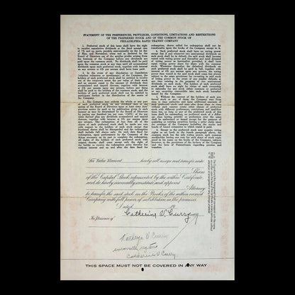 Philadelphia Rapid Transit Company Stock Certificate from 1927