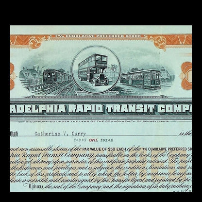 Philadelphia Rapid Transit Company Stock Certificate from 1927