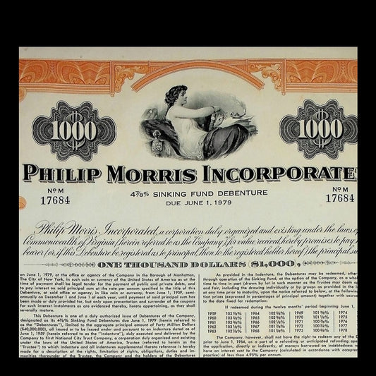 Philip Morris Incorporated Bond from 1970