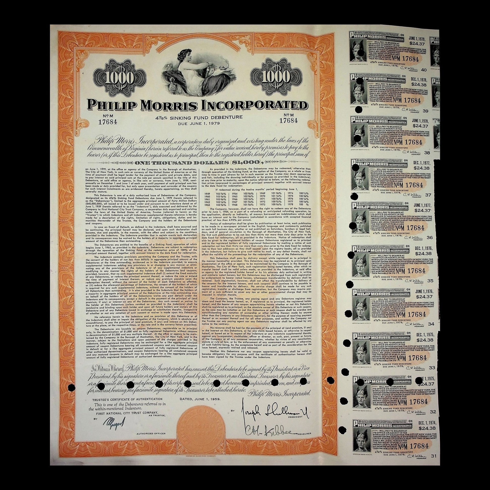 Philip Morris Incorporated Bond from 1970