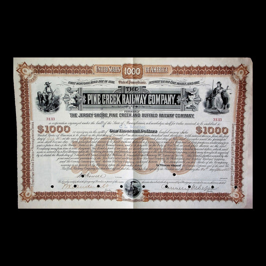 Pine Creek Railway Company First Mortgage Bond from 1885