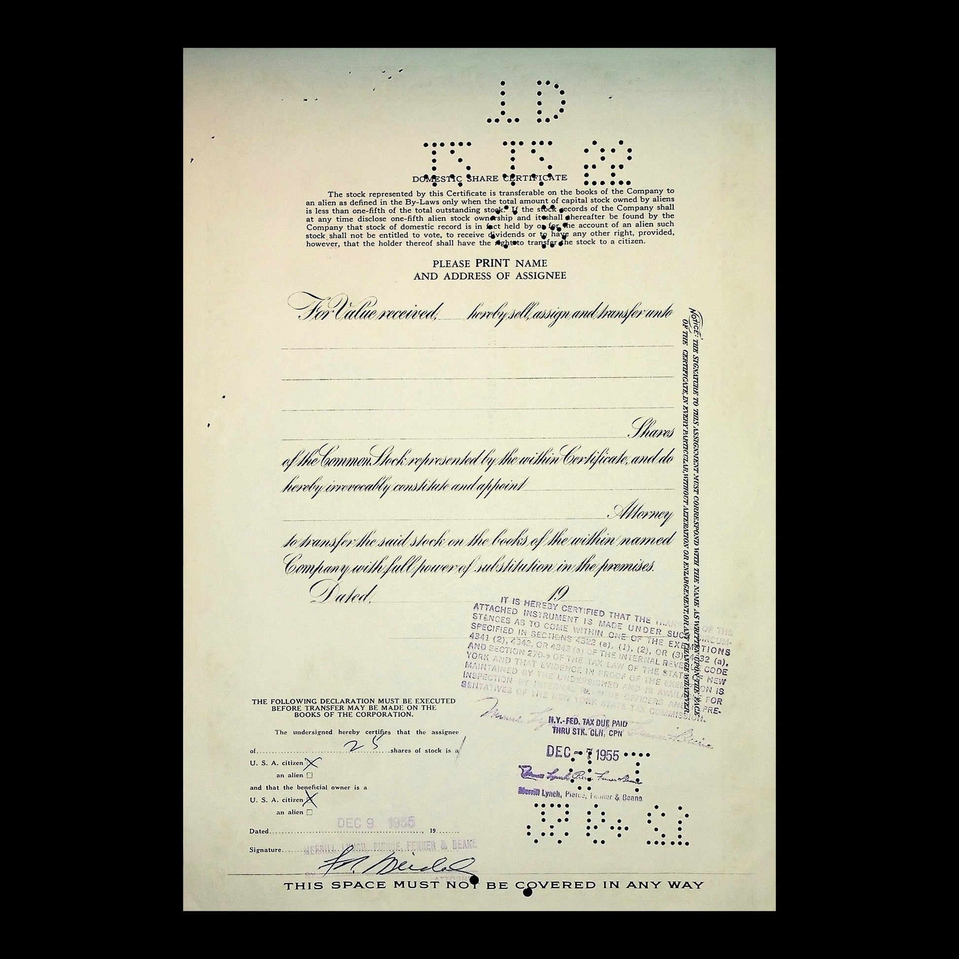 Porto Rico Telephone Company Stock Certificate from 1955