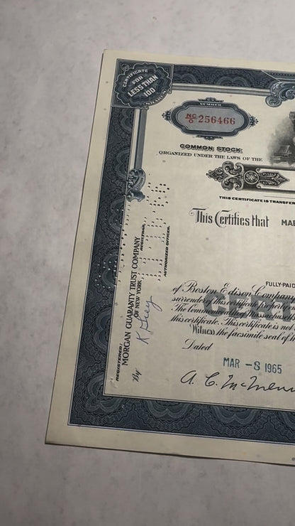 Boston Edison Company Stock Certificate