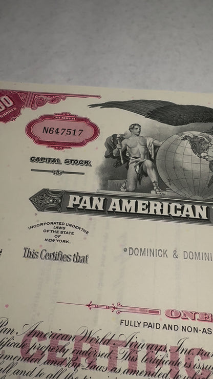 Pan American World Airways Inc, Red Stock Certificate