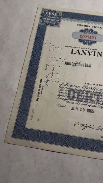 Lanvin-Charles of The Ritz Inc Stock Certificate