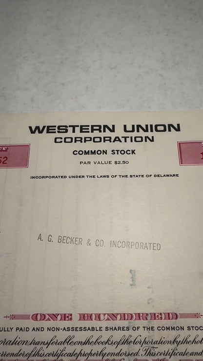 Western Union Stock Certificate